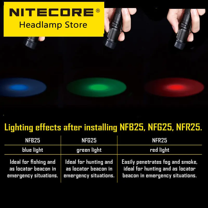 NITECORE 25.4mm Flashlight Filter Red Blue Green,Diffuser Traffic Wand NFR25 NFB25 NFG25 NFD25 for P10I P10ix EC23 MH12S MH12 V2