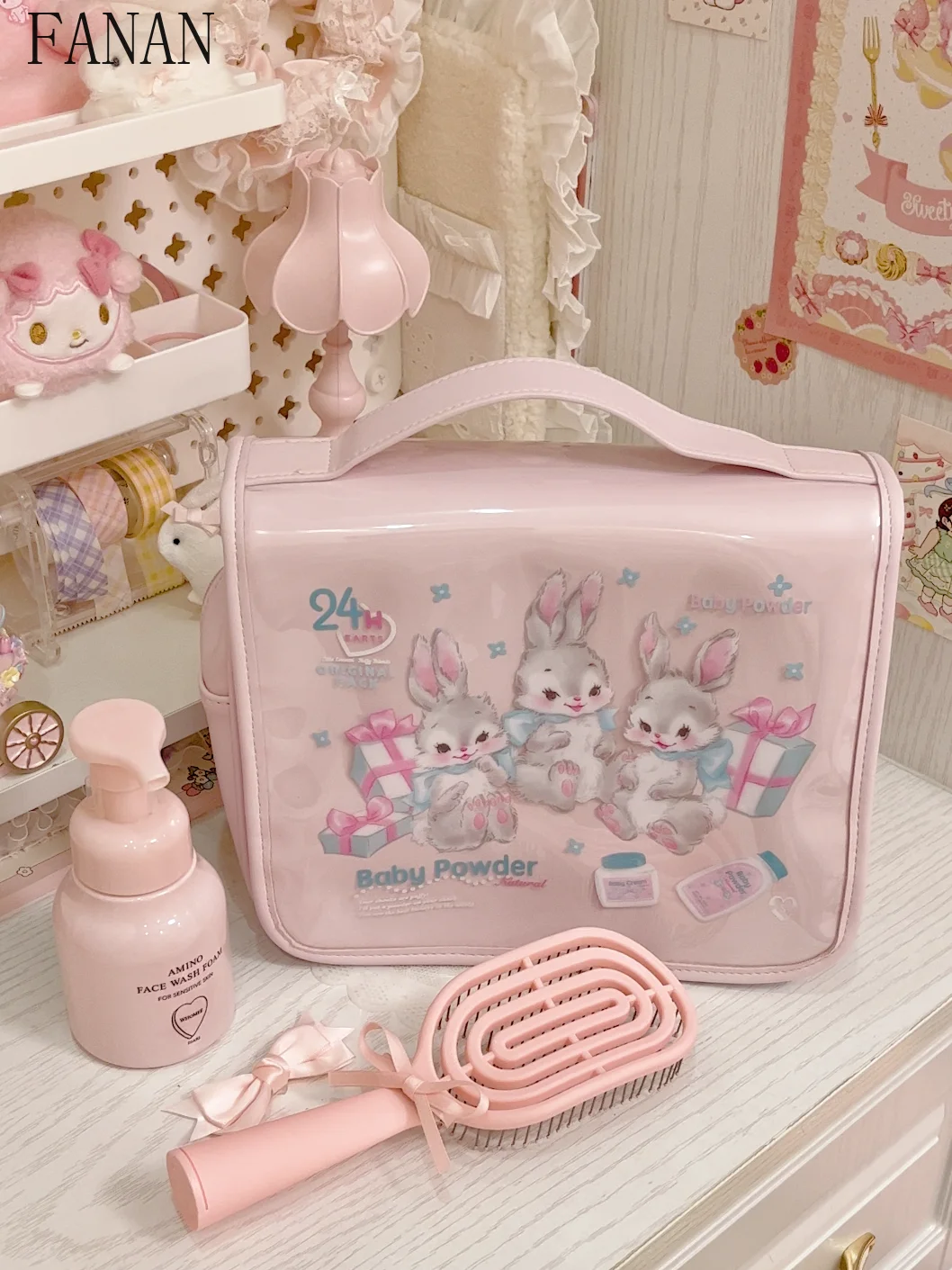 

Косметичка большой емкости, дорожная пудра для хранения, милые и милые модные косметички в японском стиле в стиле ретро для женщин