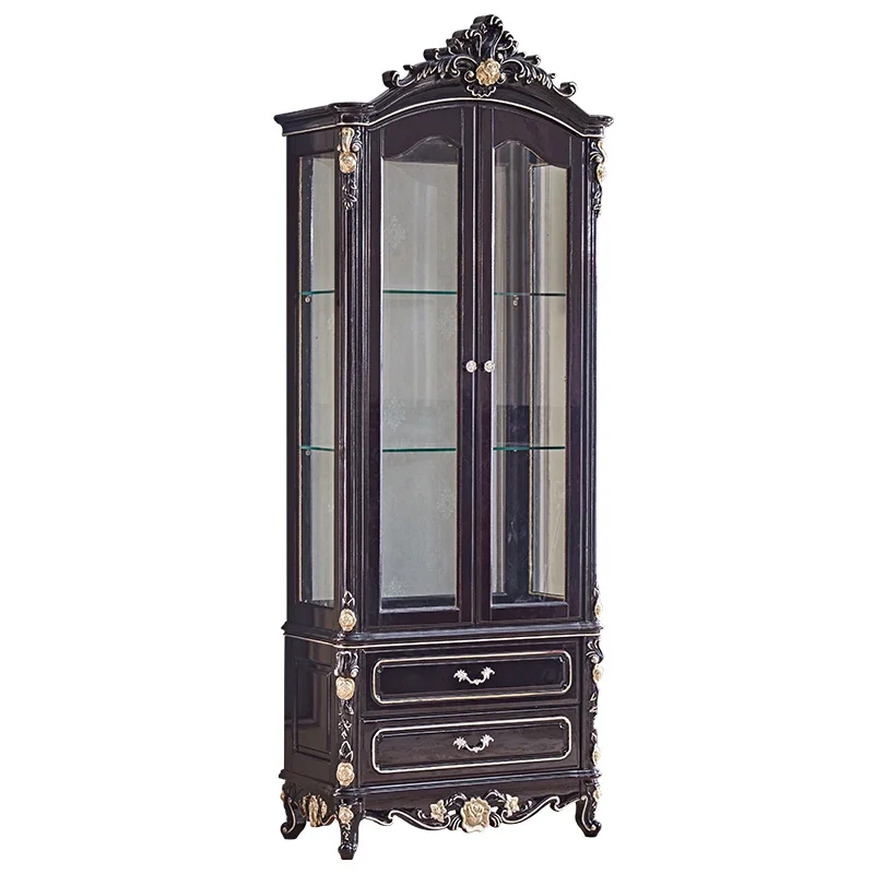 

Living Room Solid Wood Furniture Ebony Color New Classical Hall Cabinet European Double