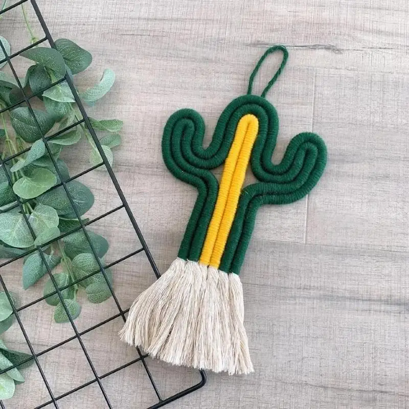 2026 New Creative Cactus Macrame Wall Hanging Weaving Craft Home Decor Kids Nursery Room Boho Party Wall Decoration Supplies