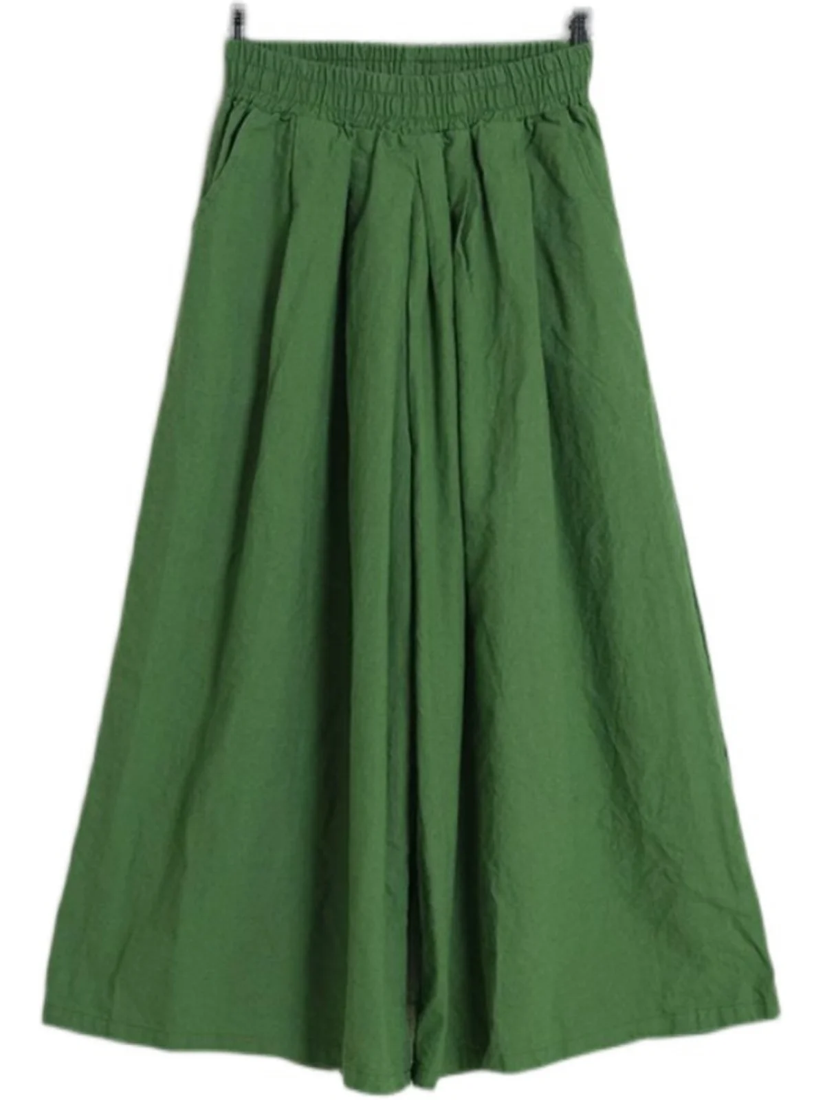 Hochgeschnittene Weite Hose aus Baumwolle und Leinen, Locker Sitzende Freizeithose mit Großen Taschen, Koreanischer Stil, Elegante Pendlerhose