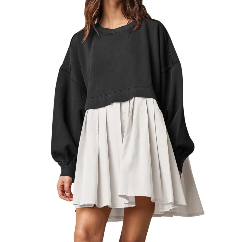 2026 Women's Autumn And Winter Dress With Contrasting Color Splicing Comfortable Fashionable Versatile Daily Casual Daily Dress