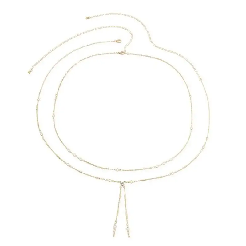 652f corrente cintura com franjas, camada dupla, joia corporal ajustável, acessório cintura fashion para festa à noite,