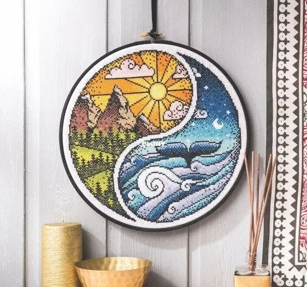 

Yin Yang landscape 34-34 Embroidery,DIY 14CT Unprinted Arts Cross stitch kits Set Cross-Stitching Home Decor
