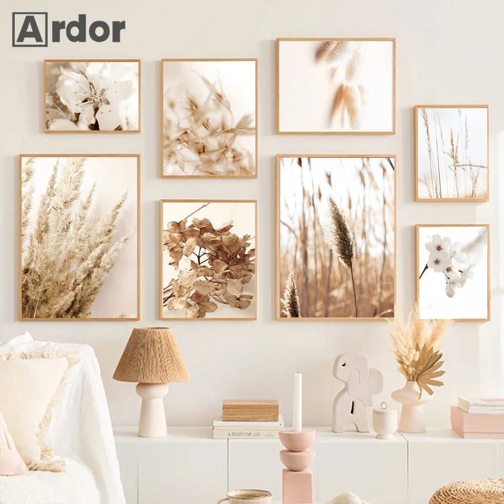 Dandelion Beige Scenery Hay Reed Canvas White Flower Print Painting Art Poster Modern Nordic Wall Picture Living Room Home Decor