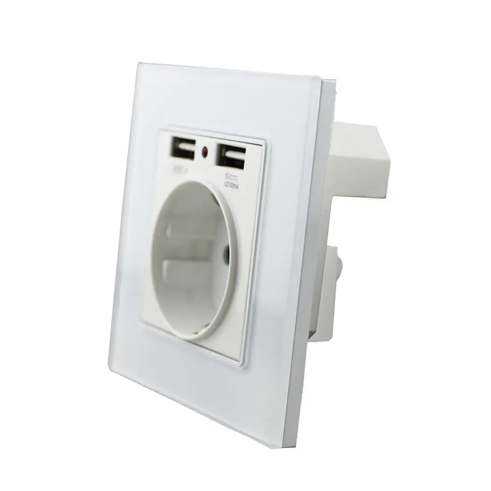 5PCS 2023 New EU Standard Home Dual USB Power Charge Socket 16A Rated Current Wall Electrical Socket