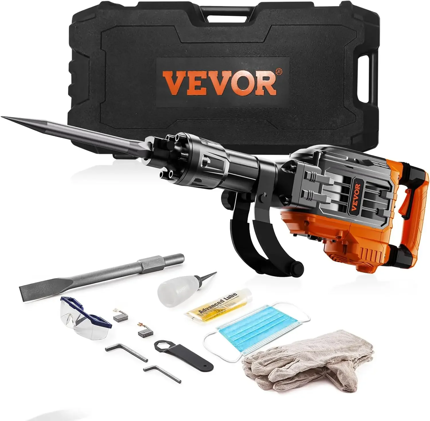 3500W Electric Demolition Hammer, 1900 BPM Durable Jack Hammer, Concrete Breaker with 2 Chisels, Gloves, and a 360° Rotatable Ha