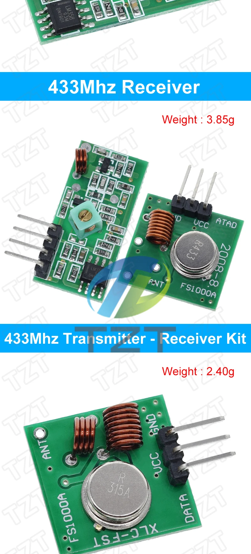 TZT Smart Electronics 433 MHz RF-Sender und Empfänger Modul-Link-Kit für Arduino/ARM/MCU WL DIY 315 MHz/433 MHz Wireless – Detail 7
