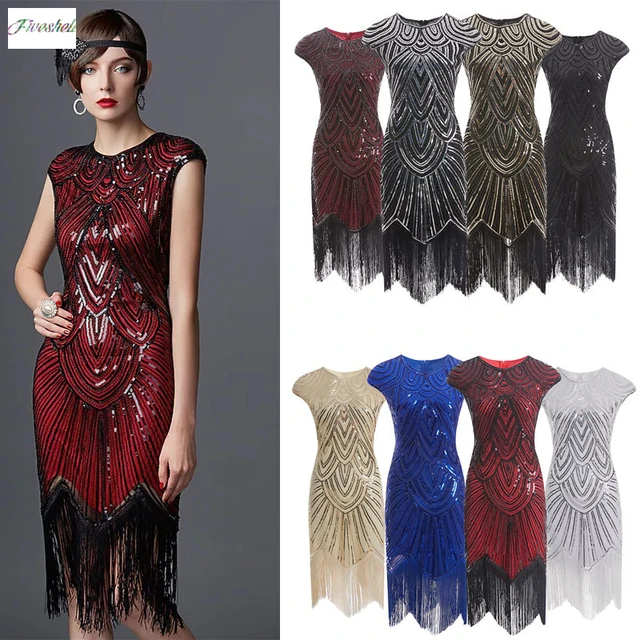 Women s Long Skirt 1920s Vintage Great Gatsby Party Flapper Dress For Women Elegant Sleeveless Sequins Tassel Dresses AliExpress