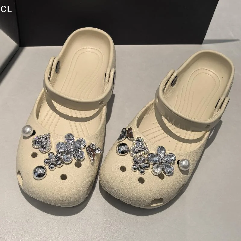 12pcs Shoe Charm Set Silver Crystal Flowers Shoe Additions Cute Diy Pearls Heart Removable Shoe Accessories Suitable For Clogs