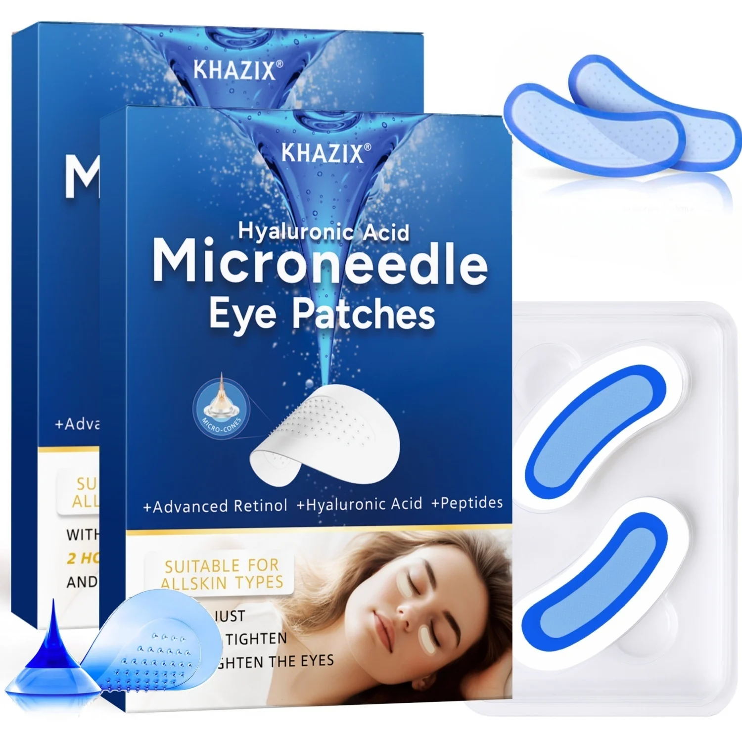 1 pair of hyaluronic acid micro-needle eye patches, gentle moisturizing, for dark circles and fine lines - 0.25mm needle length