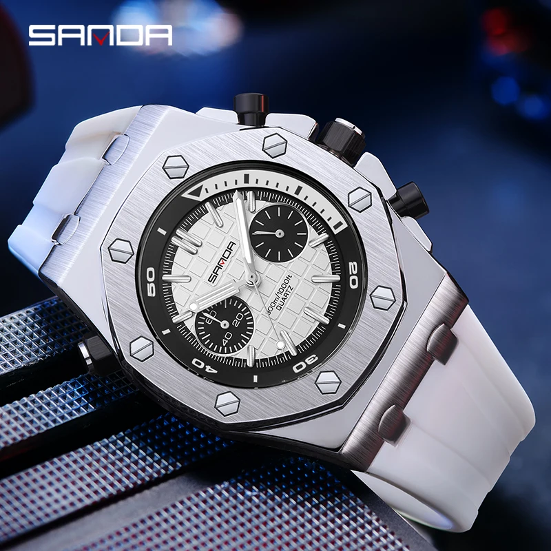 SANDA 7027 Fashion Quartz Movement Wristwatches Man Casual Waterproof Date Sports Watches Clock For Men Male Relogio Masculino