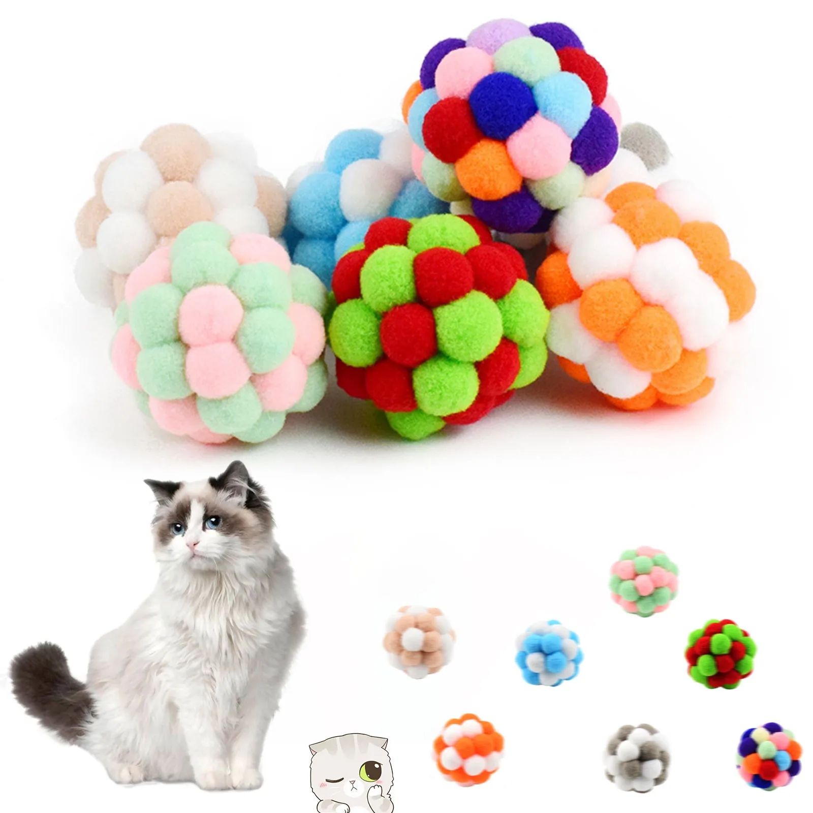 Squeaky Dog Toy Ball Cartoon Colorful Plush Mini Balls Durable Chew Dental Health Pet Plaything Interactive Relieve Boredom Toys