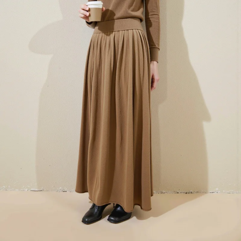 Moda donna autunno e inverno nuovi vestiti retrò pettinato 100% lana a vita alta appesa gonna a trapezio ampia tinta unita