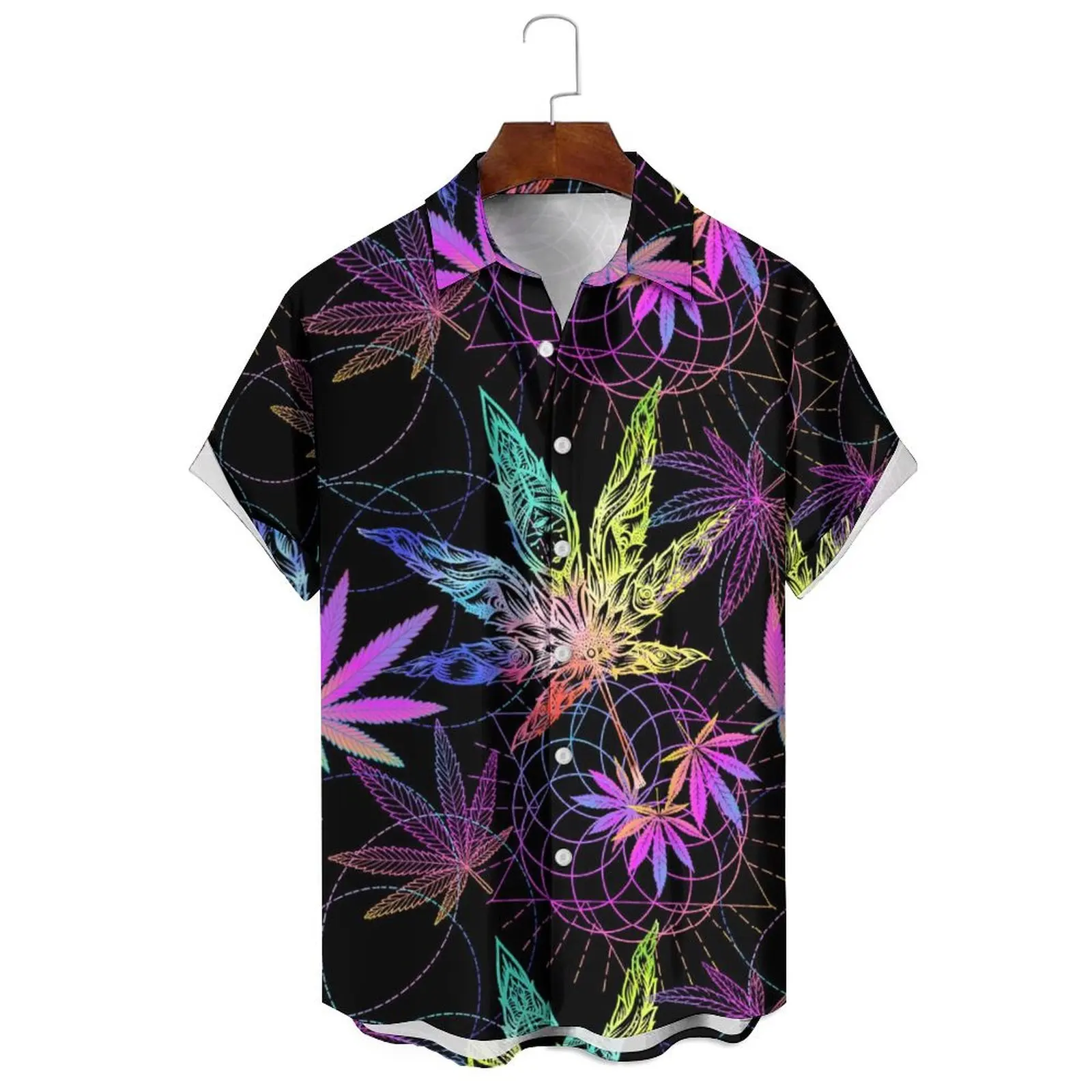 

Summer Relaxed Casual Fashion Men's/Women's Multi-Color Simple Pattern Printed Multi-Color Collision Lapel Short-Sleeved Shirt