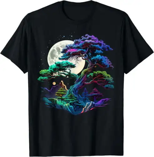 Albero in miniatura su albero Bonsai luna t-shirt nera