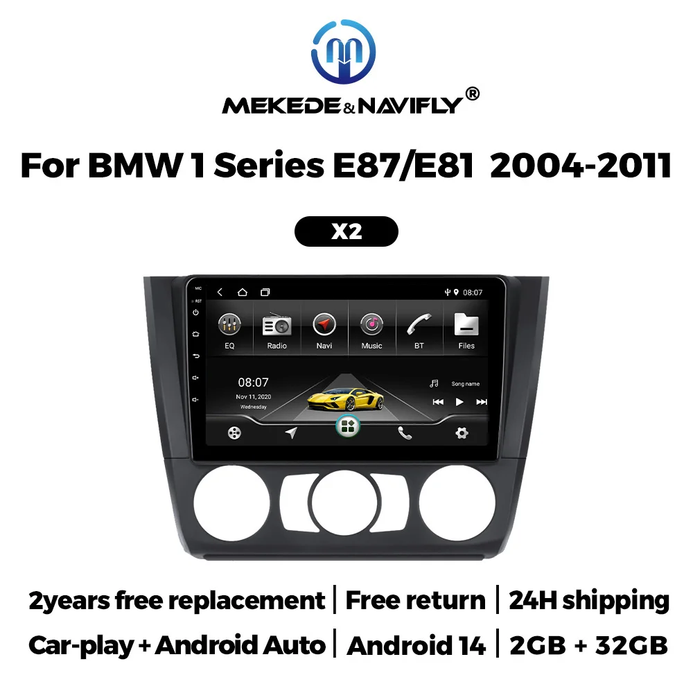 

NaviFly 9inch 2 Din Head Unit Android 14 Car Radio Multimedia Video Player Stereo For BMW 1 Series E81 E82 E87 E88 AT 2004-2011