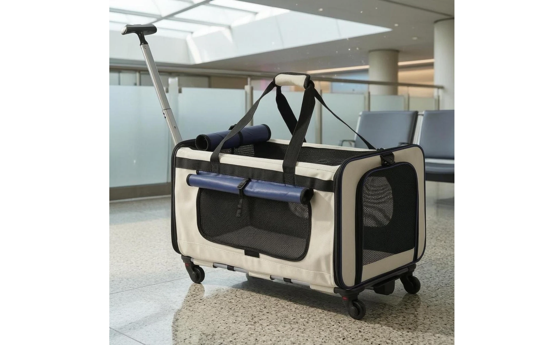 Collapsible Pet Trolley Carrier Telescoping Pull Rod Soft-Sided Pet Trolley Top Carry Handles Breathable