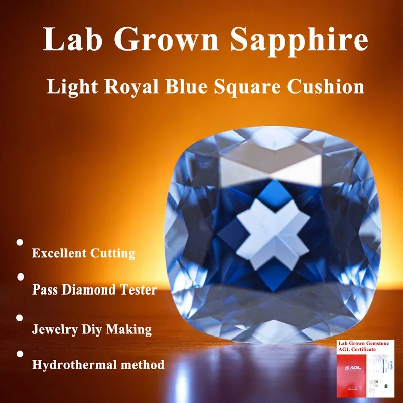 

Light Royal Blue Square Cushion Lab Grown Sapphire VVS1 Selectable AGL Certificate Charms Beads for Diy Jewelry Making Materials