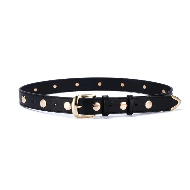 

New style women's belt, genuine leather high quality rivet pin buckle cowhide belt