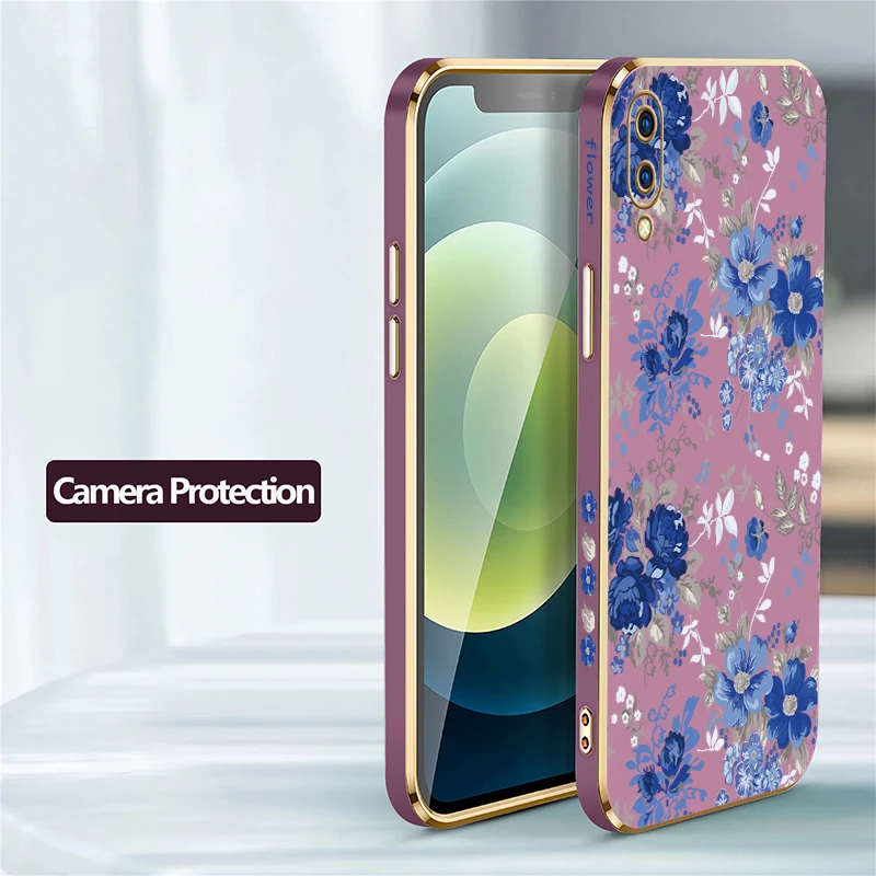 Silicone Soft Shockproof Phone Case For Vivo V20 SE V17 V9 V5 Lite V11 V11i V15 V19 Pro Plating TPU Flower Painting Cover