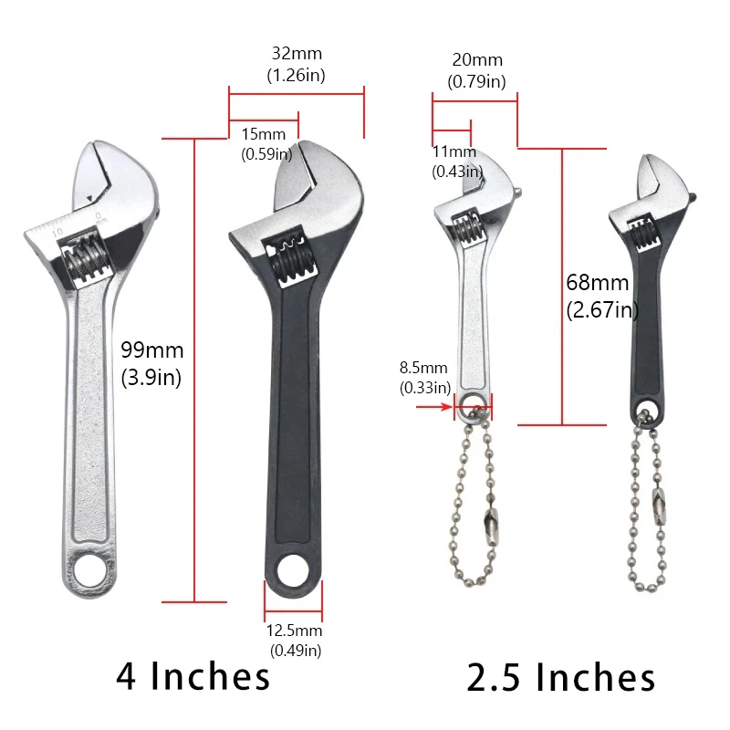 1Pc Steel 2.5Inch-4Inch Black/Silver Wrench Mini Open-end Wrench Mini Tool Adjustable Wrench Mini Tool Shifting Spanner