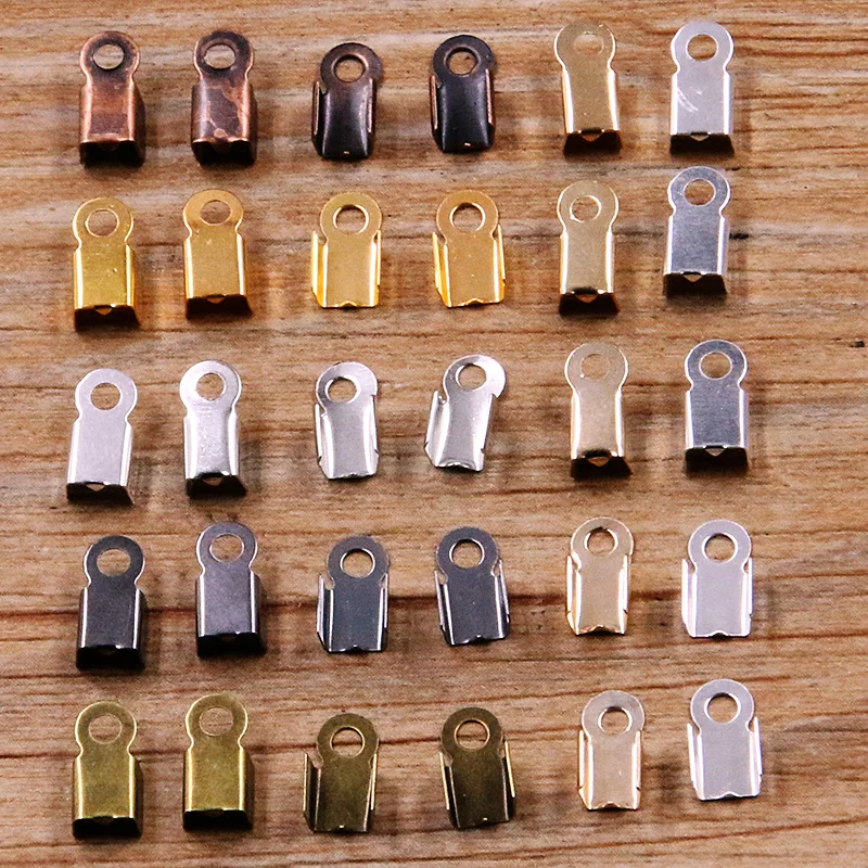 200pcs 5X8MM Cove Clasps Cord End Caps String Ribbon Leather Clip Tip Fold Crimp Bead Connectors For Jewelry Making DIY Supplies