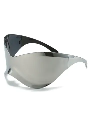 Y2K Sunglasses Women Fashion Silver Oversized Face Mark Shades Reflective Personal Sun Glasses for Cycling Travel