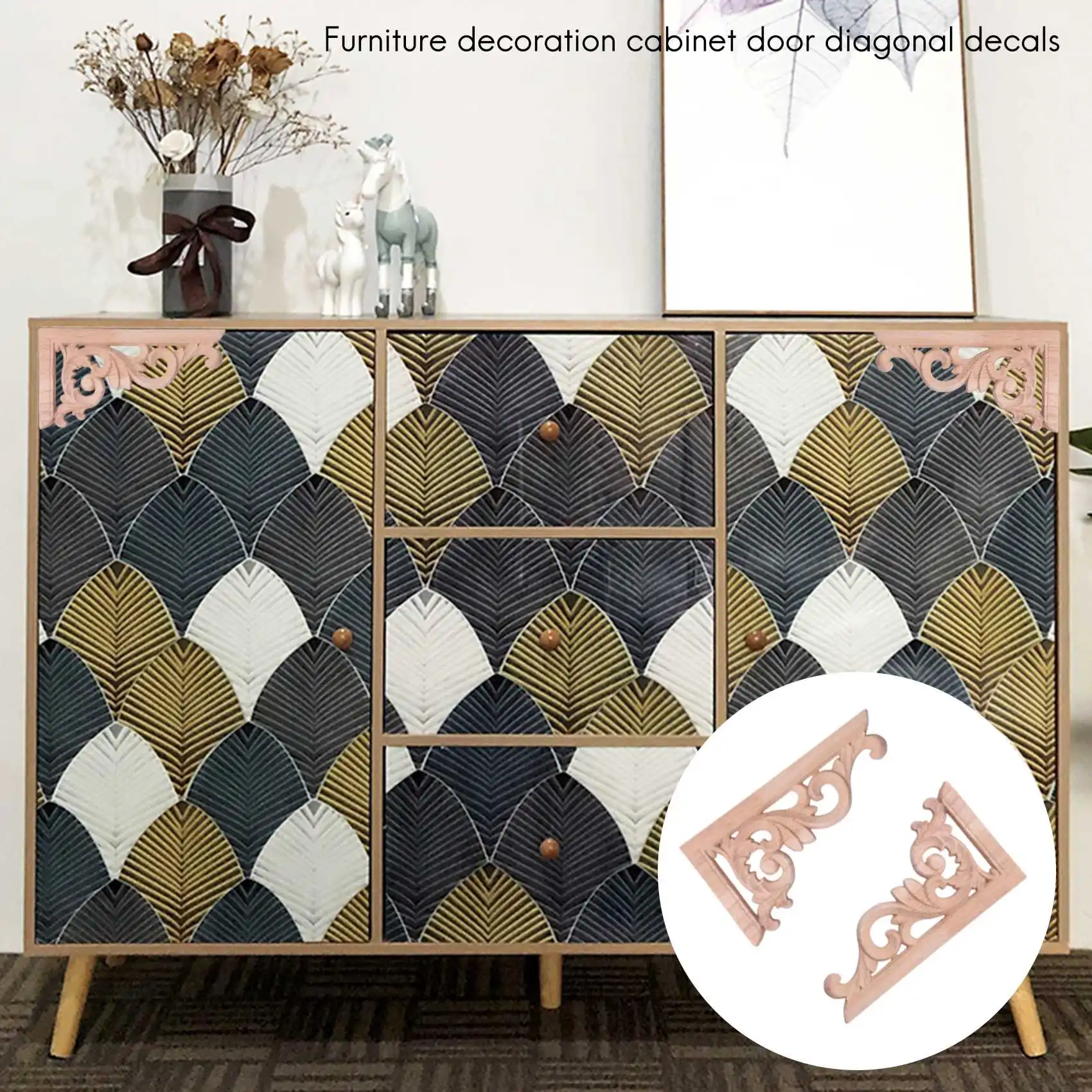 

ABZL 2pcs left+right(each 1pcs) Vintage Wooden Carved Corner Onlay Furniture Wall Decor Unpainted Frame Applique