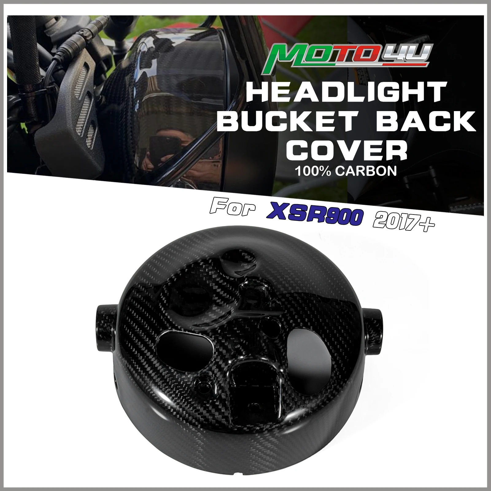 

For YAMAHA XSR 900 XSR900 100% Real Carbon Fiber Motorcycle Headlight Bucket Back Cover Protection Twill Weave Gloss Black