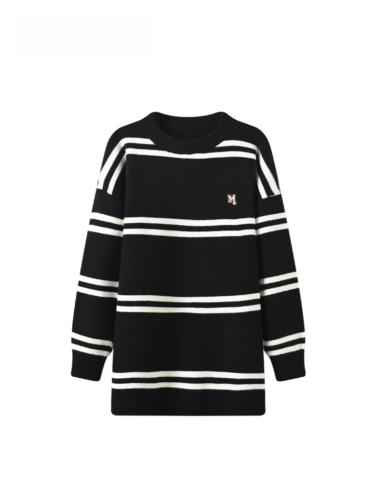 

plus Size Women's Long Sve Sweater Faionable Striped Slimming Top for Autumn Winter Club Large College Sle Polyester F...