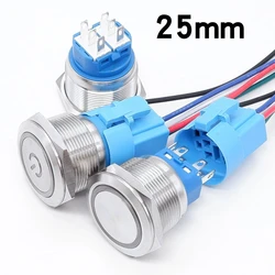 25mm Metal Push Button Switch With Retainer  Power Supply Start Stop Buttons Red Orange Blue Green White 12v 24v 3v 2NO2NC 220v