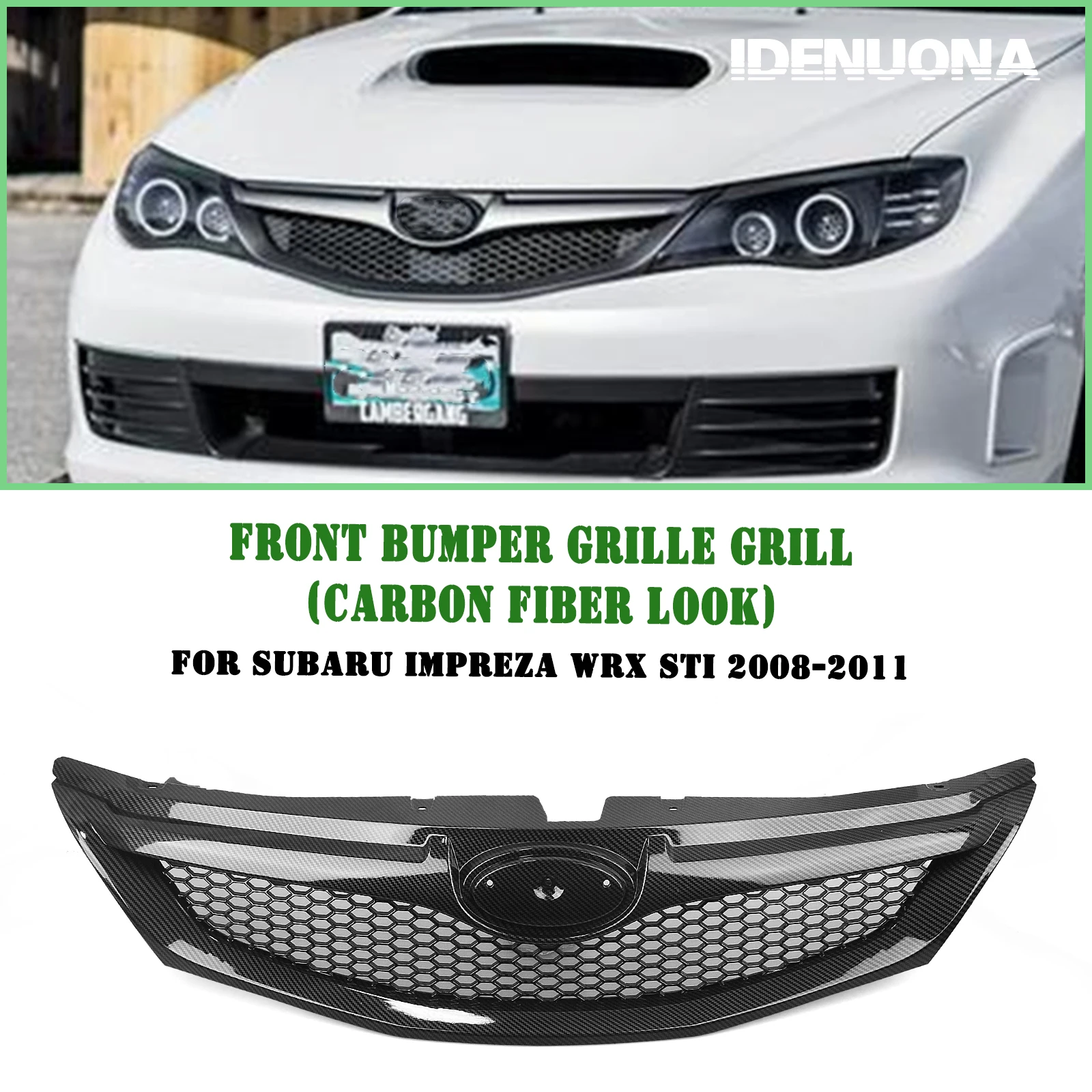 Front Grille Grill For Subaru Impreza 10TH WRX STi Hatchback 2008-11 Carbon Fiber Look/Gloss/Matte Black Upper Bumper Hood Mesh