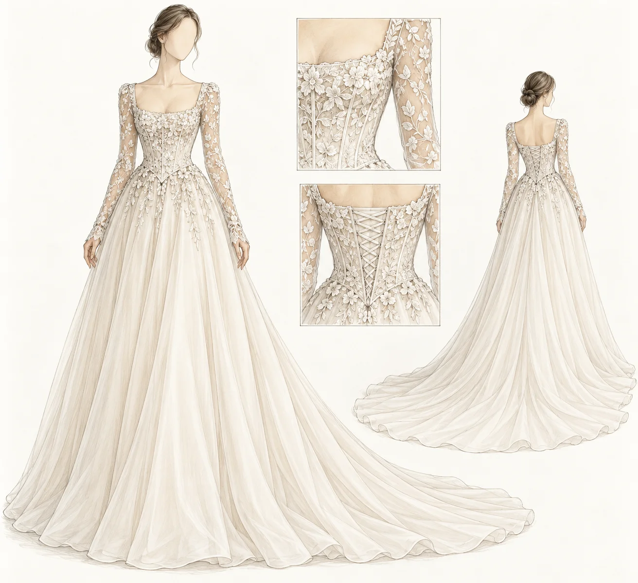 Gorgeous Ball Gown  Long Sleeves Wedding Dress For Women Sequins Appliques Bridal Gown O-Neck Dresses Vestido De Novia