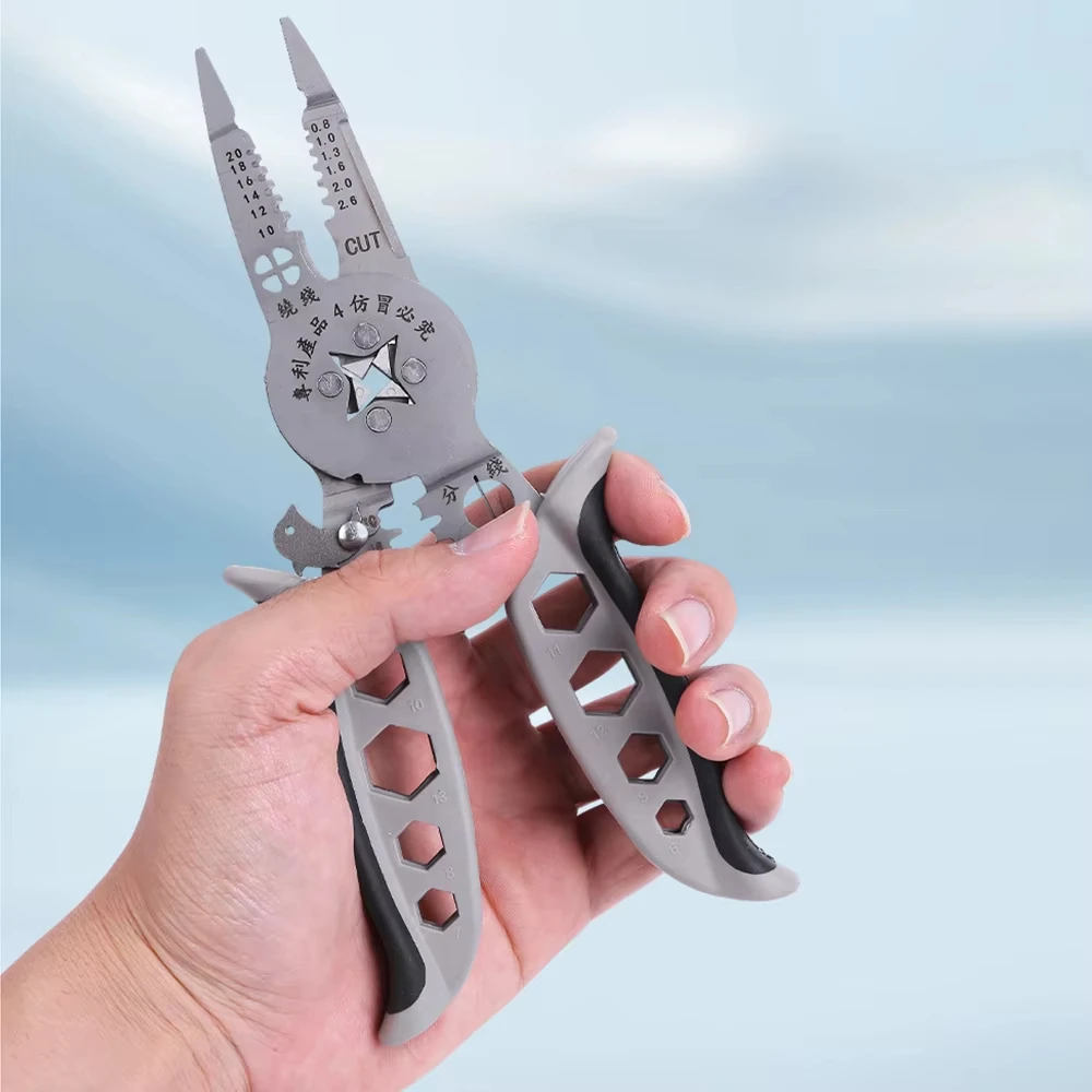 Multi-functional Wire Crimping Pliers Wire Stripper Electrician Splitter Cable Cutter Curved Mouth Winding Hand Tool