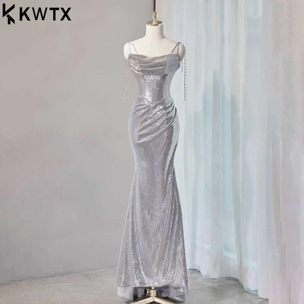 فستان سهرة نسائي أنيق من KWTX بدون حمالات حورية البحر مثير بقصة ضيقة للحفلات للربيع والصيف وأعياد الميلاد رسمي طويل #1