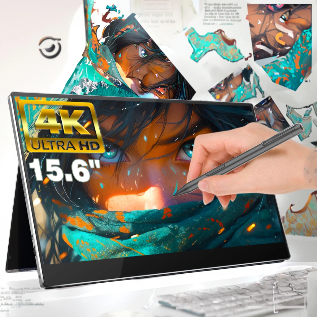

15,6-дюймовый портативный дисплей с узкой рамкой 4K, поддержка сенсорного экрана, стилус, 100% точность цвета SRGB для творческих профессионалов