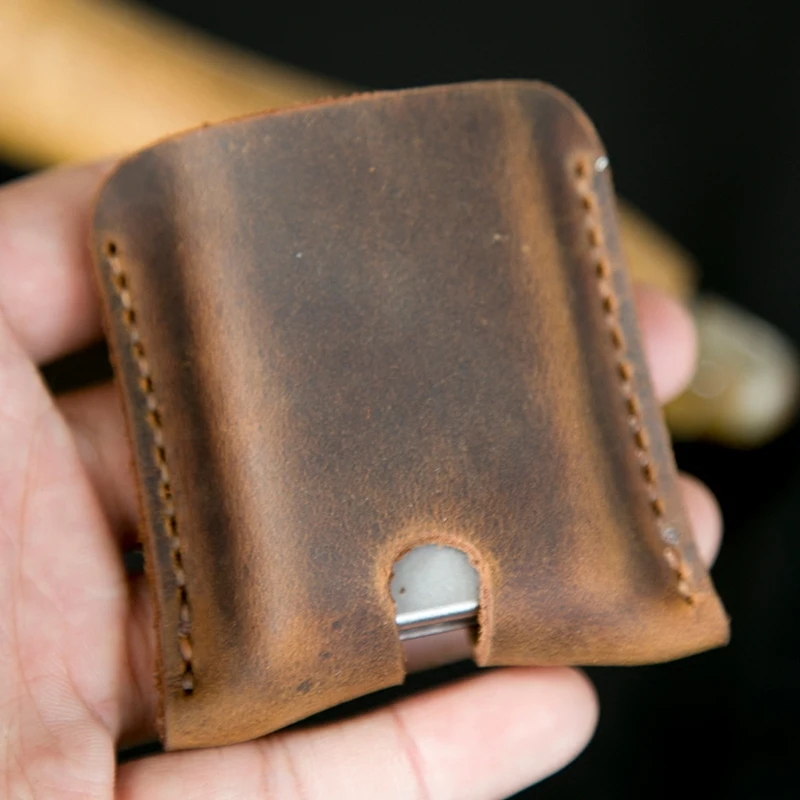 Genuine Leather Lighter Case Cowhide Custom Protective Sleeve Lighter Storage Holster Belt Bag Handmade for Zippo Lighter Case