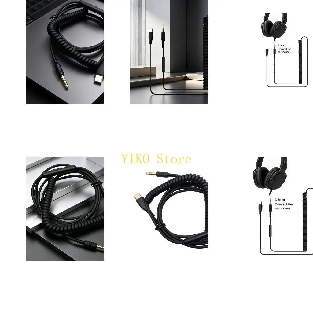 K32C USB C to 3.5mm Spring Cord with Mic for Major 5/4/3 Earphone for Music Meetings