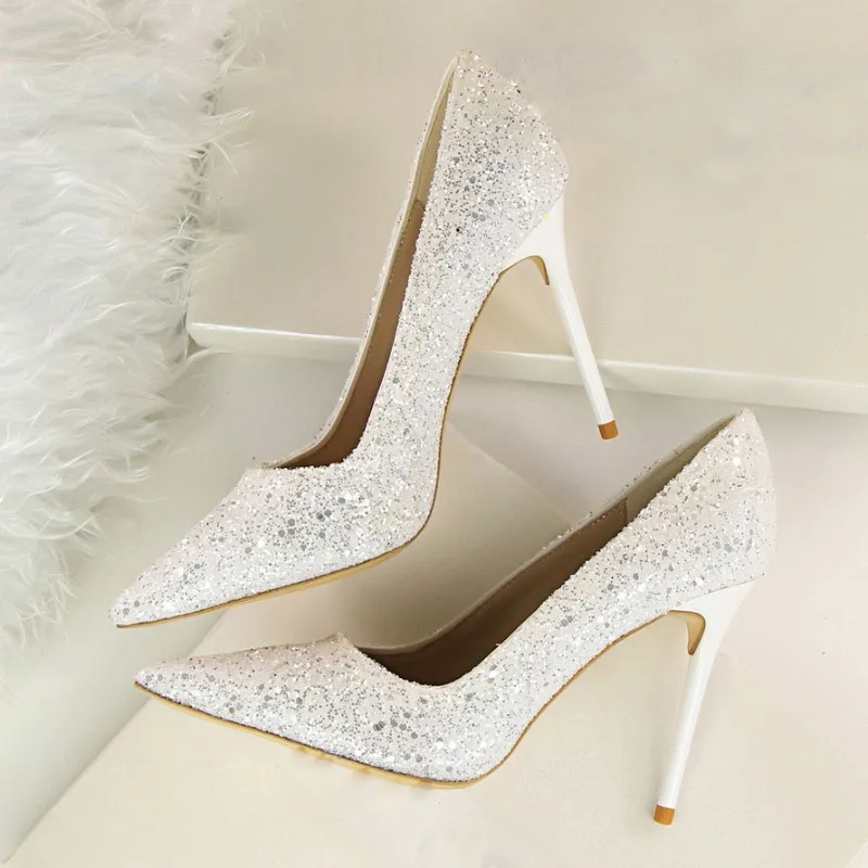 

Sequins Woman Pumps 2024 New High Heels Stiletto Pu Leather Women Heels Sexy Party Shoes Female Heel Plus Size 43