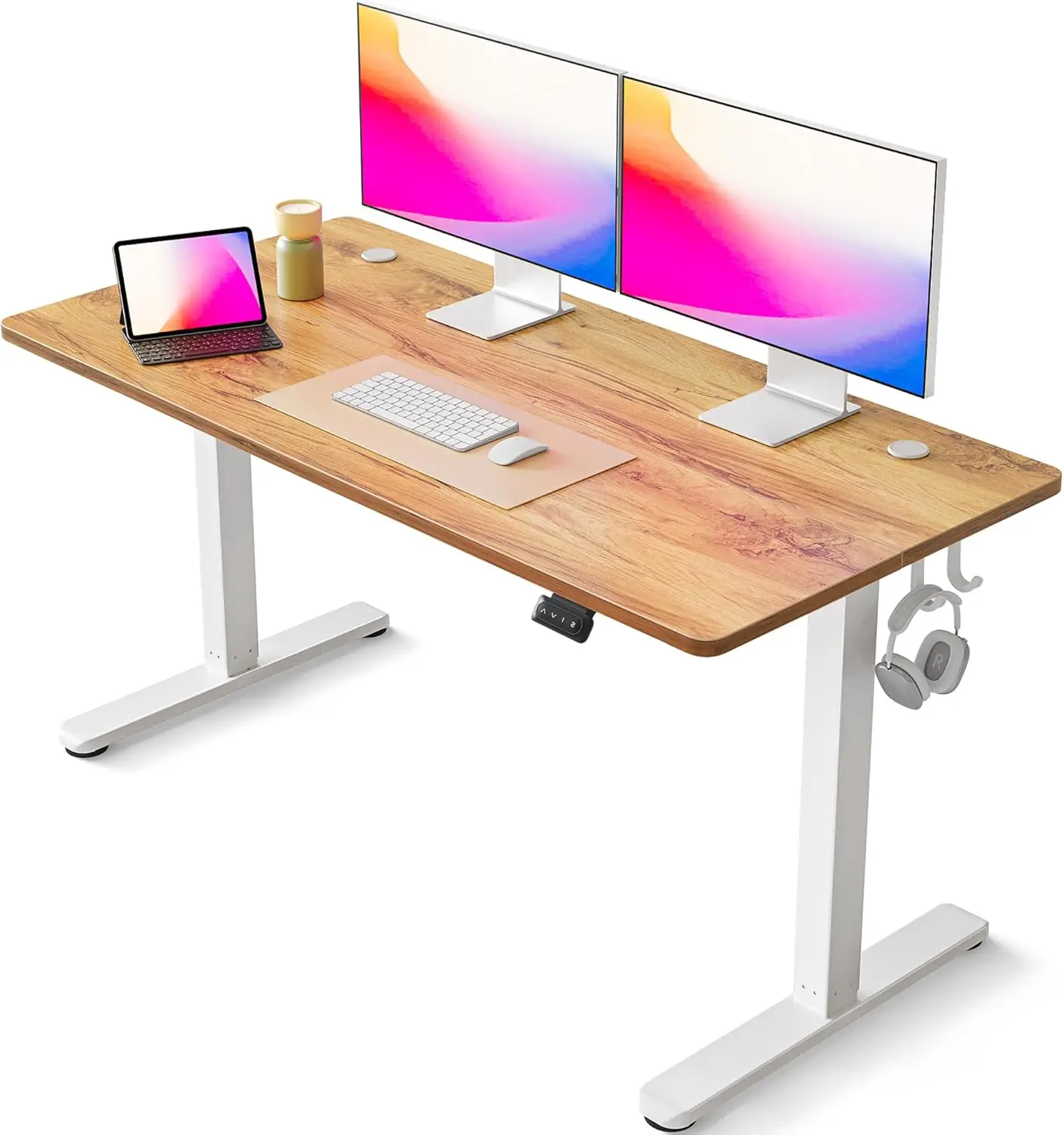 Vertical office desk, 55 x 24 inches high adjustable vertical desk, sitting upright home computer desk, light rural style