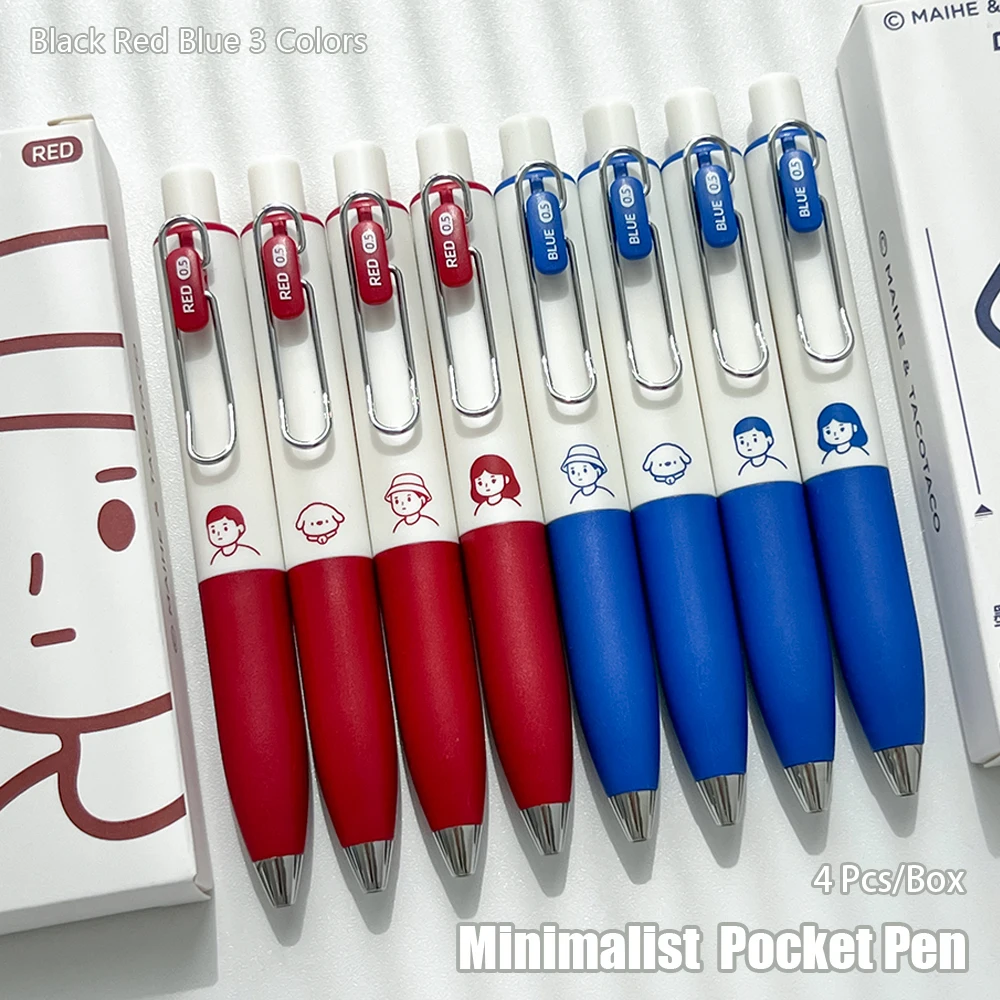 

4 Pcs Minimalist Style Pocket Pen 0.5mm Cute Quick-Drying Pen Fun Gel Pen Set Black Red Blue Three Colors Study & Office Use