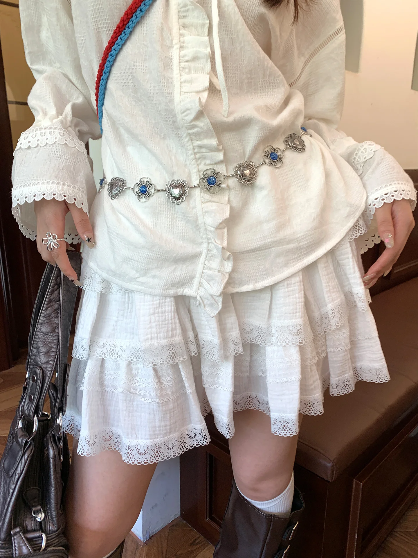 

Ретро этническая поясная цепочка с цветочным сердечком для женщин, дизайн меньшинства, металлический пояс с богемными юбками