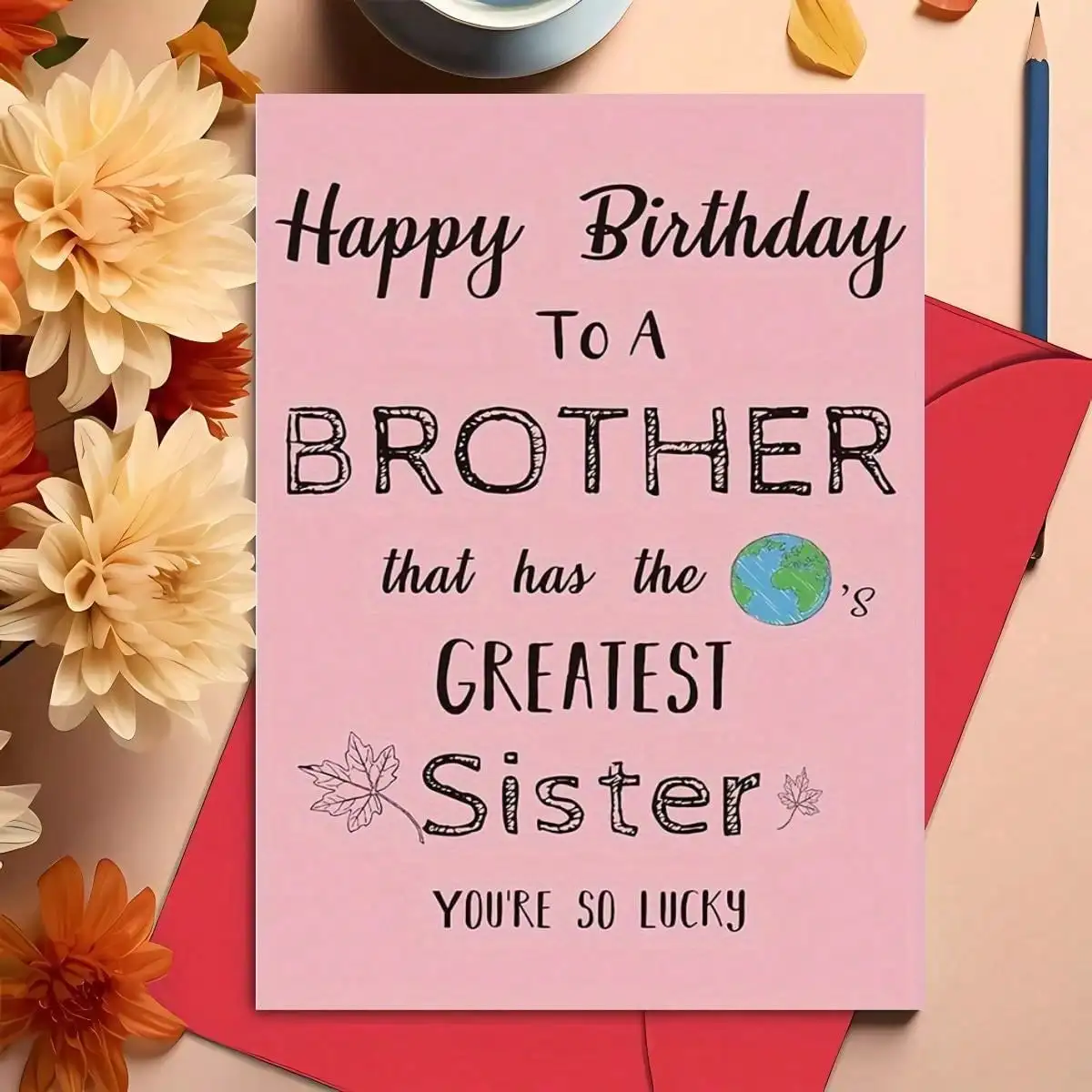 

1pc, Funny Birthday Card For Brother From Sister, Personalized Blank Inside With Envelope, English Text, Office Supplies