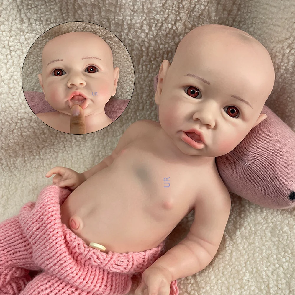 18" Lifelike Reborn Baby Doll Painted Full Body Silicone Waterproof Newborn Silicone Baby Girl Doll For Family'S Gift