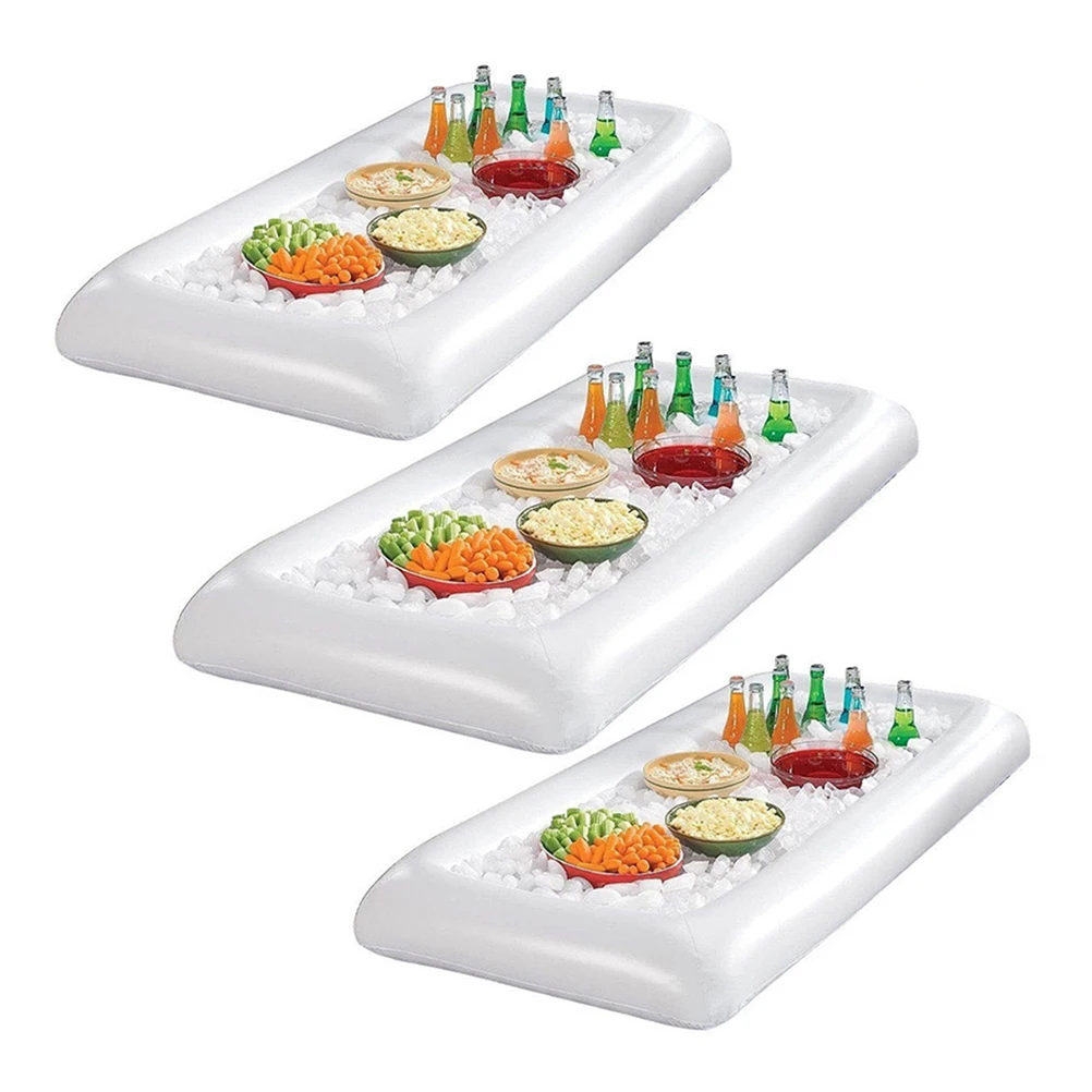 

2Pcs Inflatable Ice Bar Floating Cup Holder Dishes Plates White Drink Pool Party PVC Material Drain Plug Easy to Use