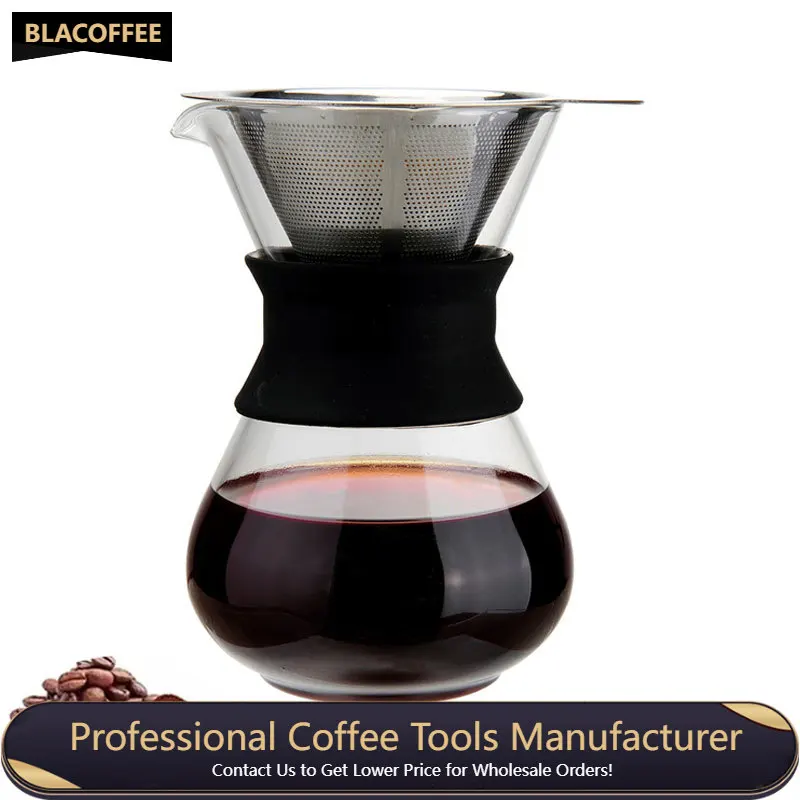 

Coffee Sharing Pot High Borosilicate Heat Resistant Glass Silica Gel Wood Tea and Coffee Kettle With Stainless Steel Strainer