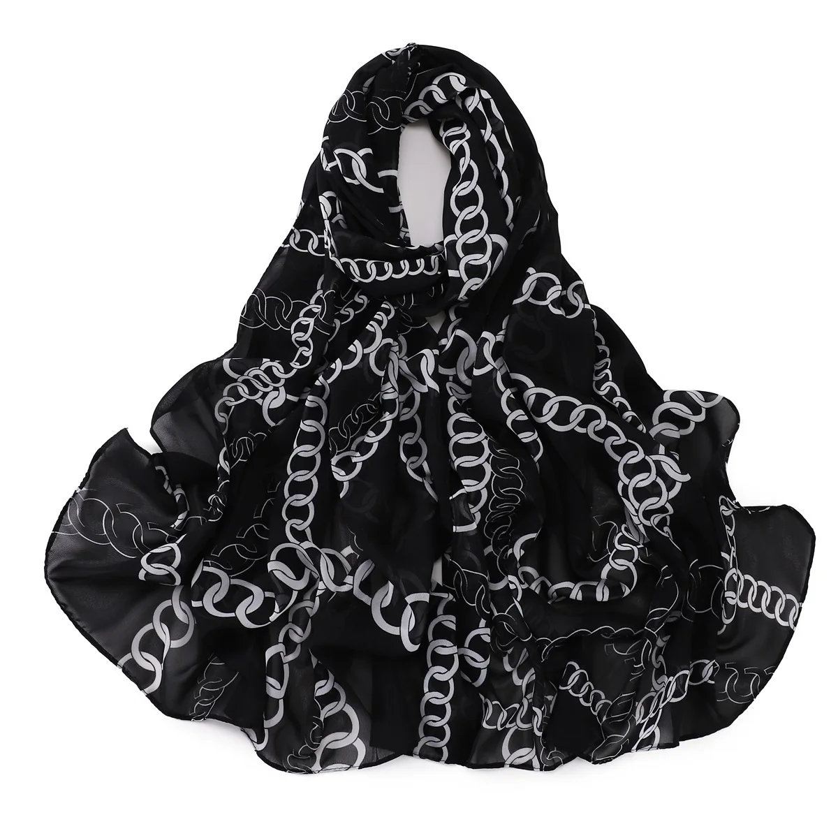 New textured color flow chain, paper pattern floral stripe, impressionistic pearl chiffon printed scarf