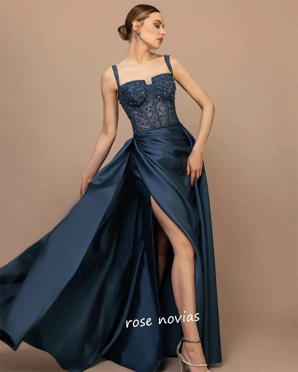 تخصيص Charmeuse الديكور حجر الراين السباغيتي حزام ألف خط فساتين طويلة النساء الفاخرة مساء مناسبة مخصصة أنيقة رسمية #2