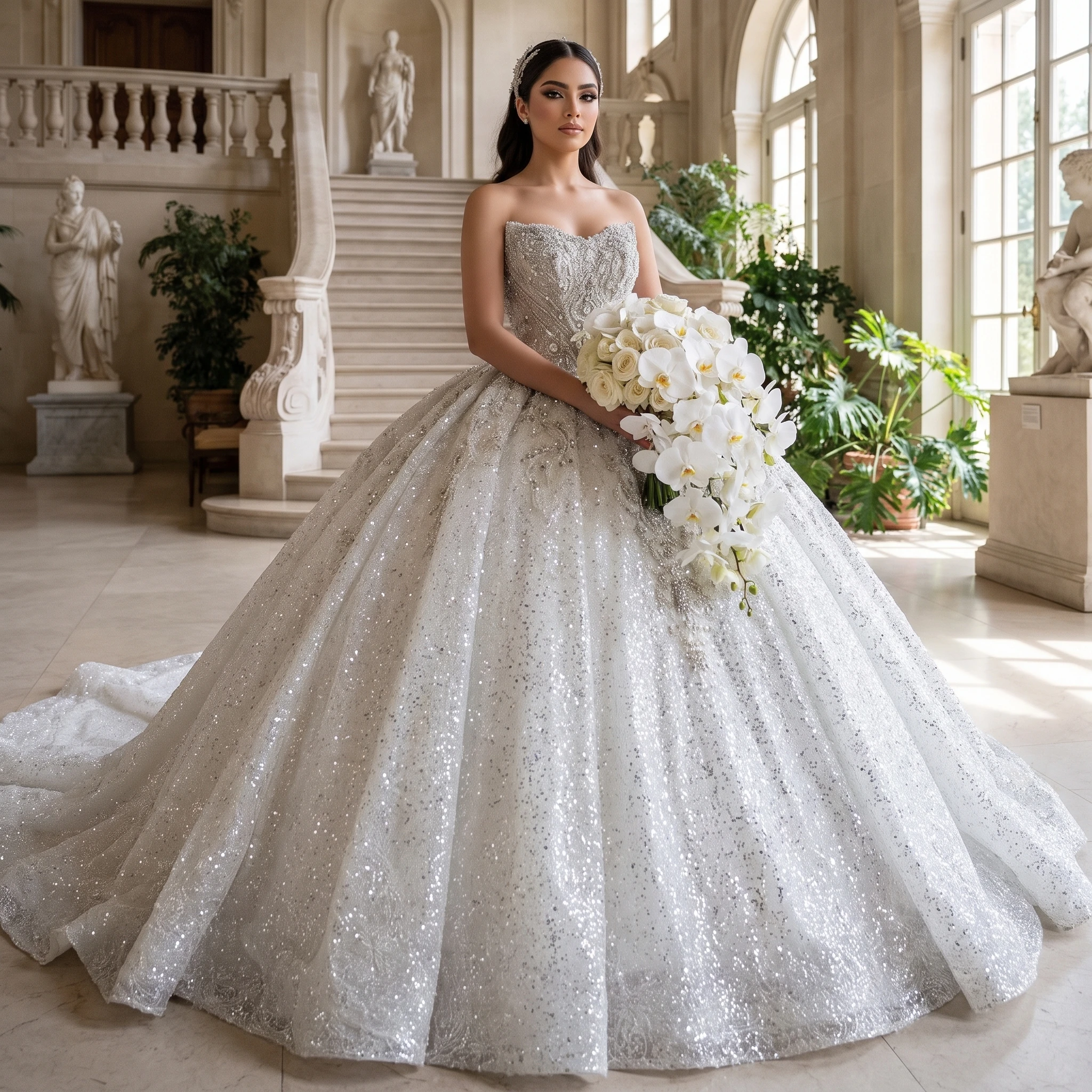 Formal Wedding Dress 2026 Formal Classic Strapless Pearl Bridal Gown Sparkling Floor-length Ball Gown Customized свадебн